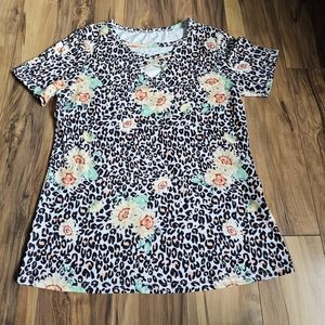 Leopard Sunflower Floral Top V Neck Criss Cross Top Small